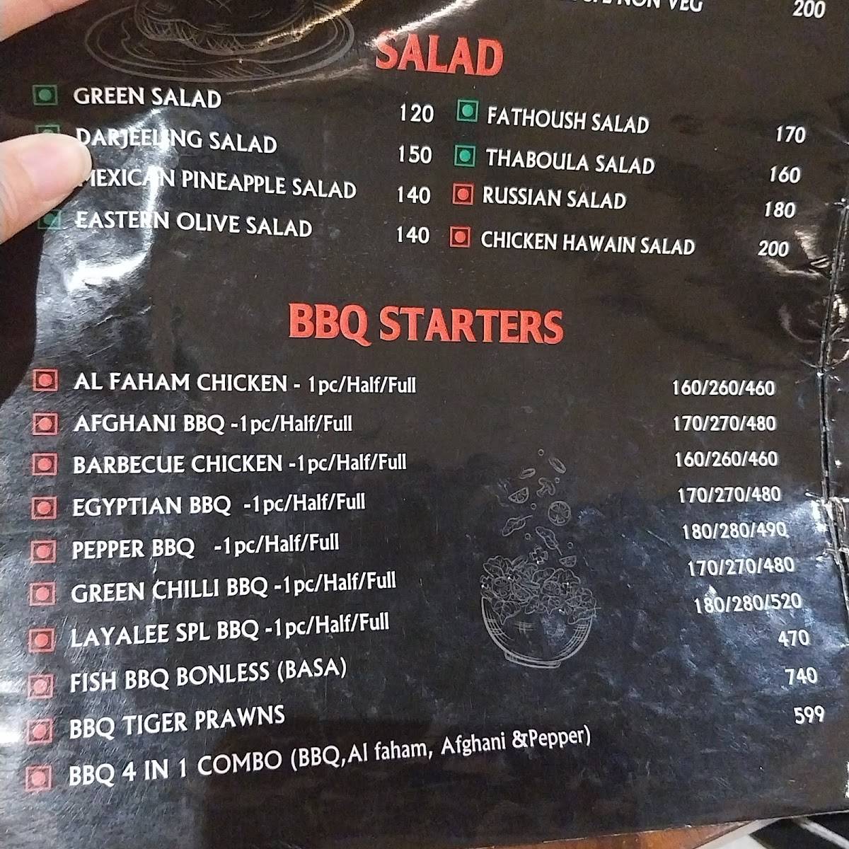 Layalee Global Cuisine Restaurant menu