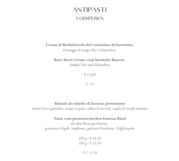 Menu di Lè Fantasy - La tradizione dell'arte 