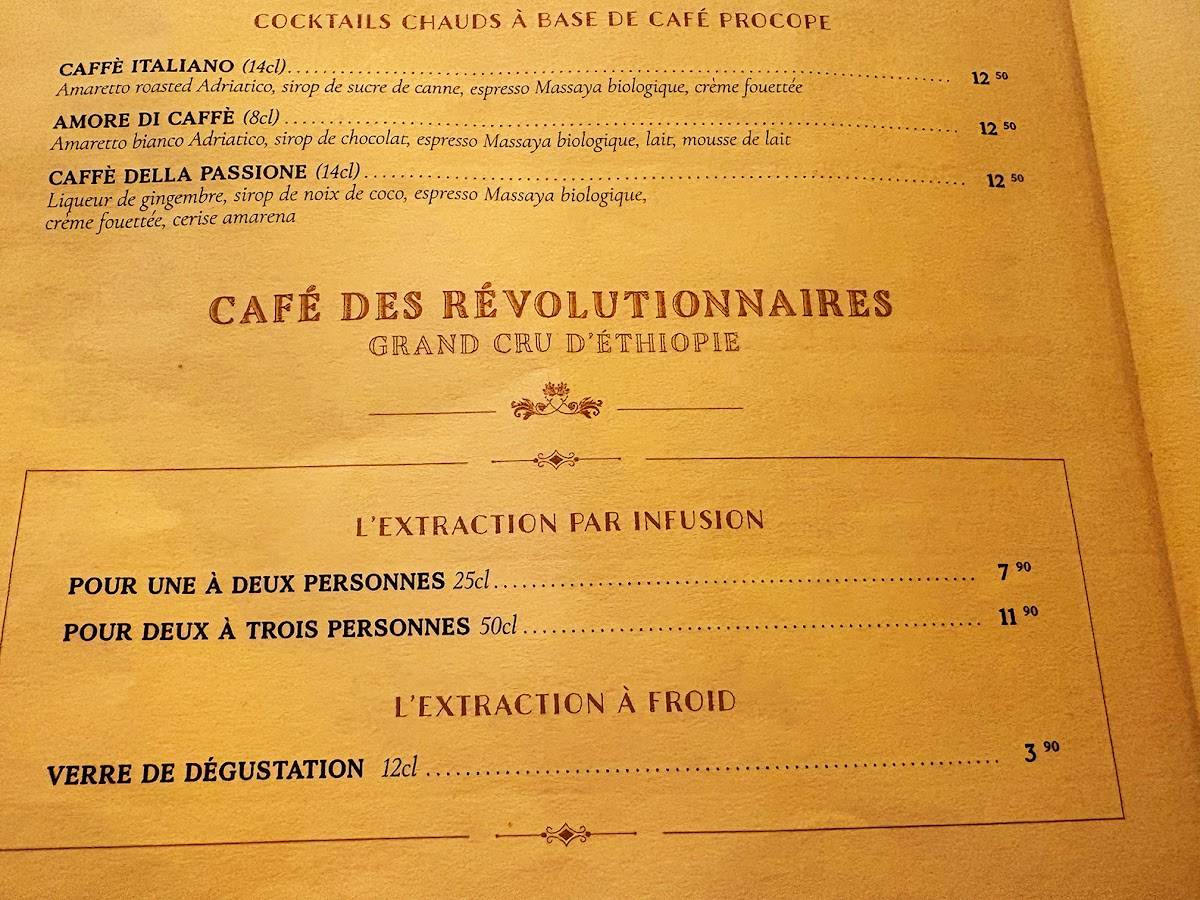 Menu de Le Procope