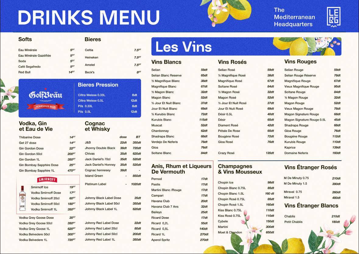 Menu de Restaurant Le QG