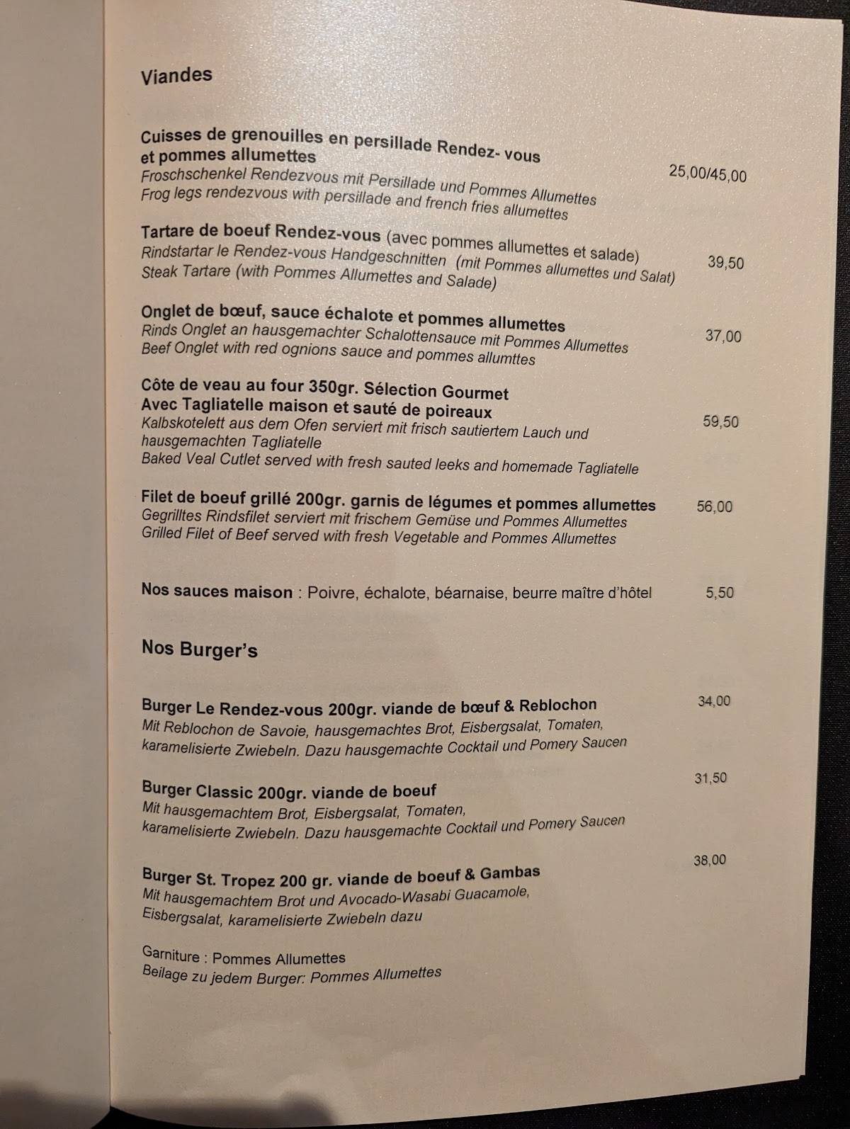 Menu di Le Rendez-Vous Restaurant 