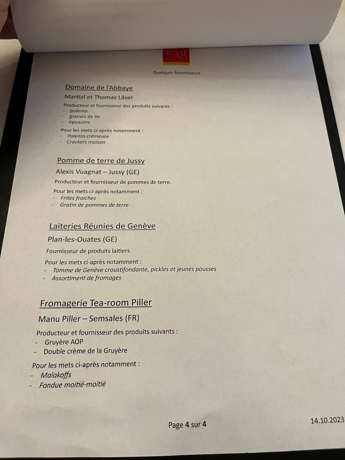 Menu de Restaurant Le VG