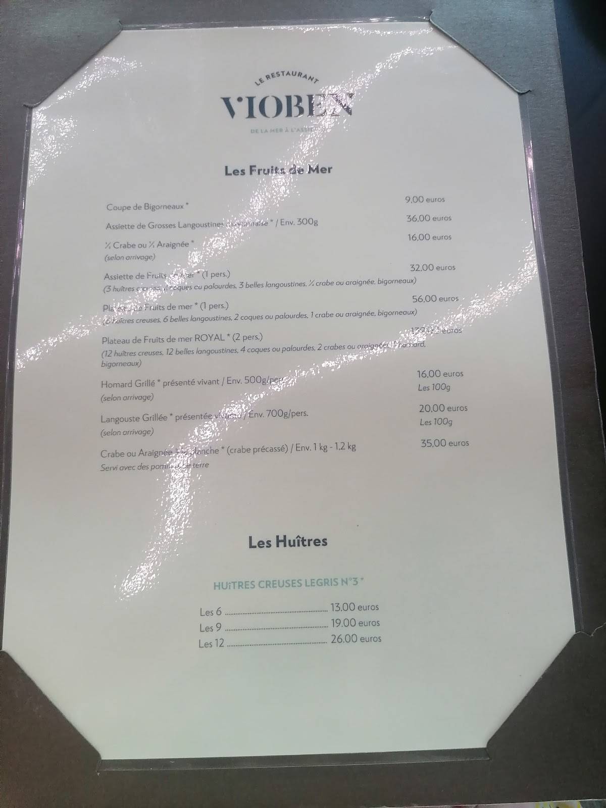 Menu de Restaurant Le Vioben, Port de l'Aber Wrac'h
