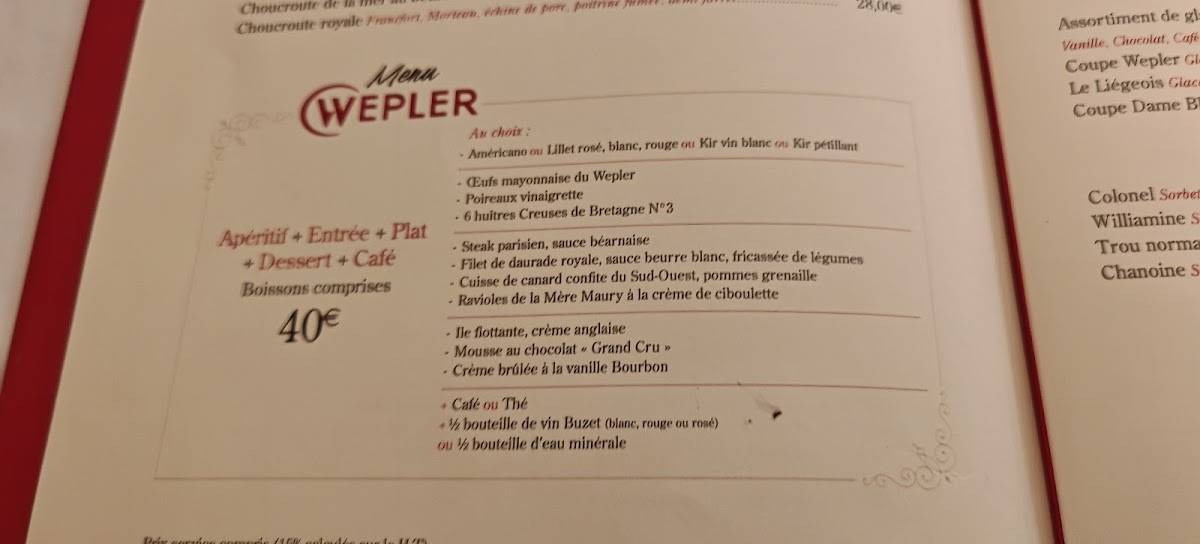 Menu de Le Wepler