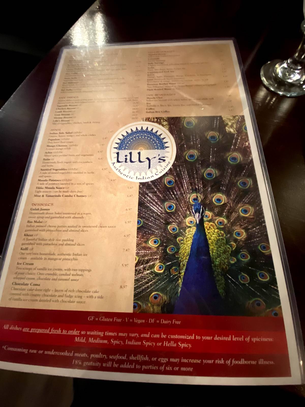 Menu at Lilly’s Authentic Indian Cuisine (inside JTown Market