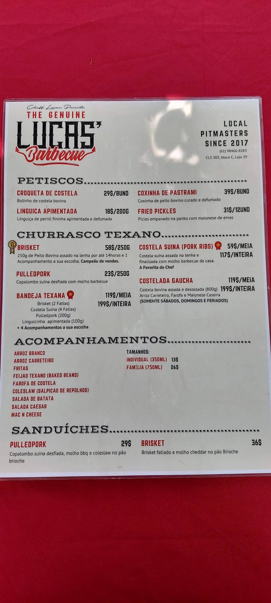 Lucas BBQ - Churrasco Americano cardápio