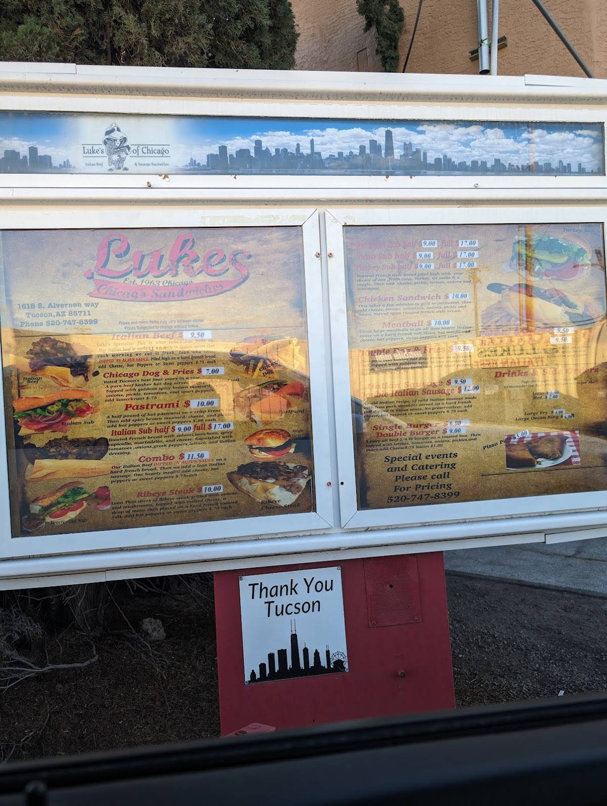 Menu at Luke's Italian Beef restaurant, Tucson, S Alvernon Way