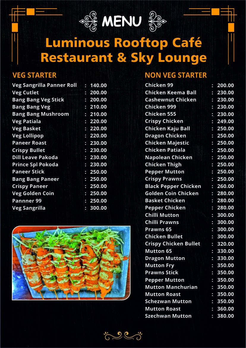 Luminous Rooftop Cafe Restaurant & Sky Lounge menu
