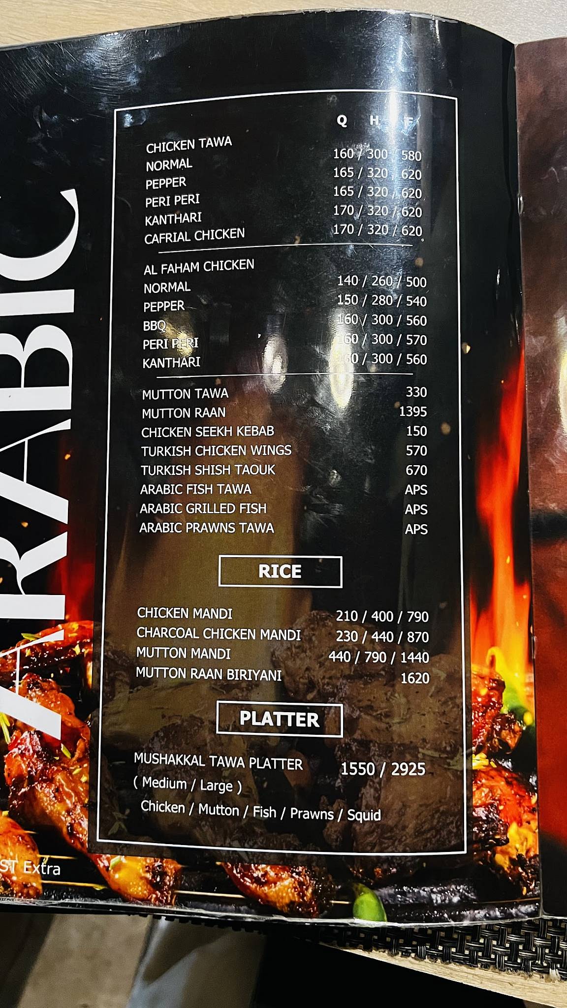 M R A Restaurant and Bakery menu