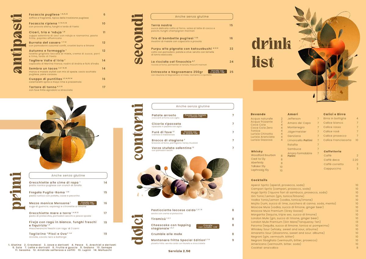 Menu di MENSANA Masseria Urbana 
