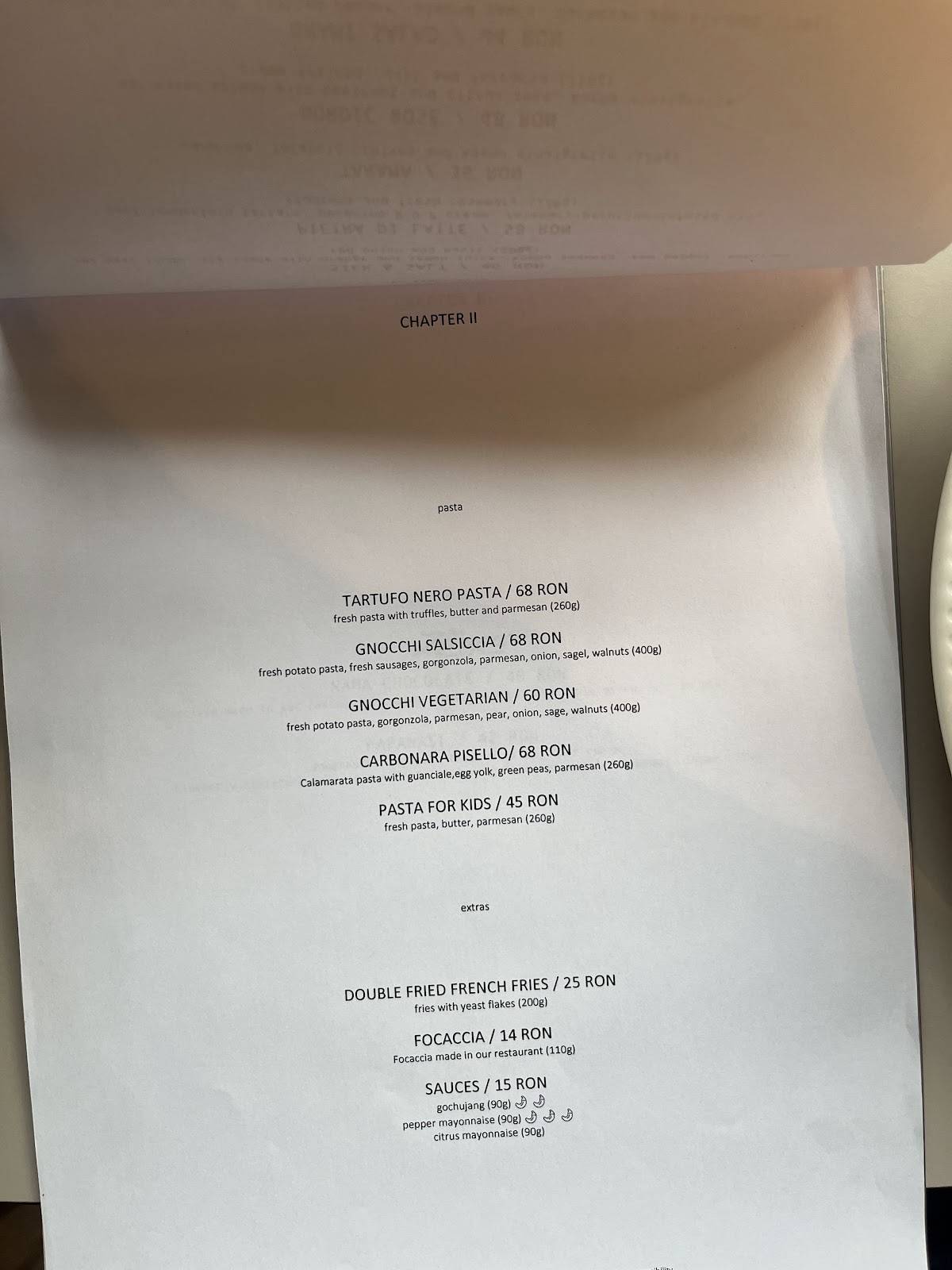 Menu de MOM Bucharest