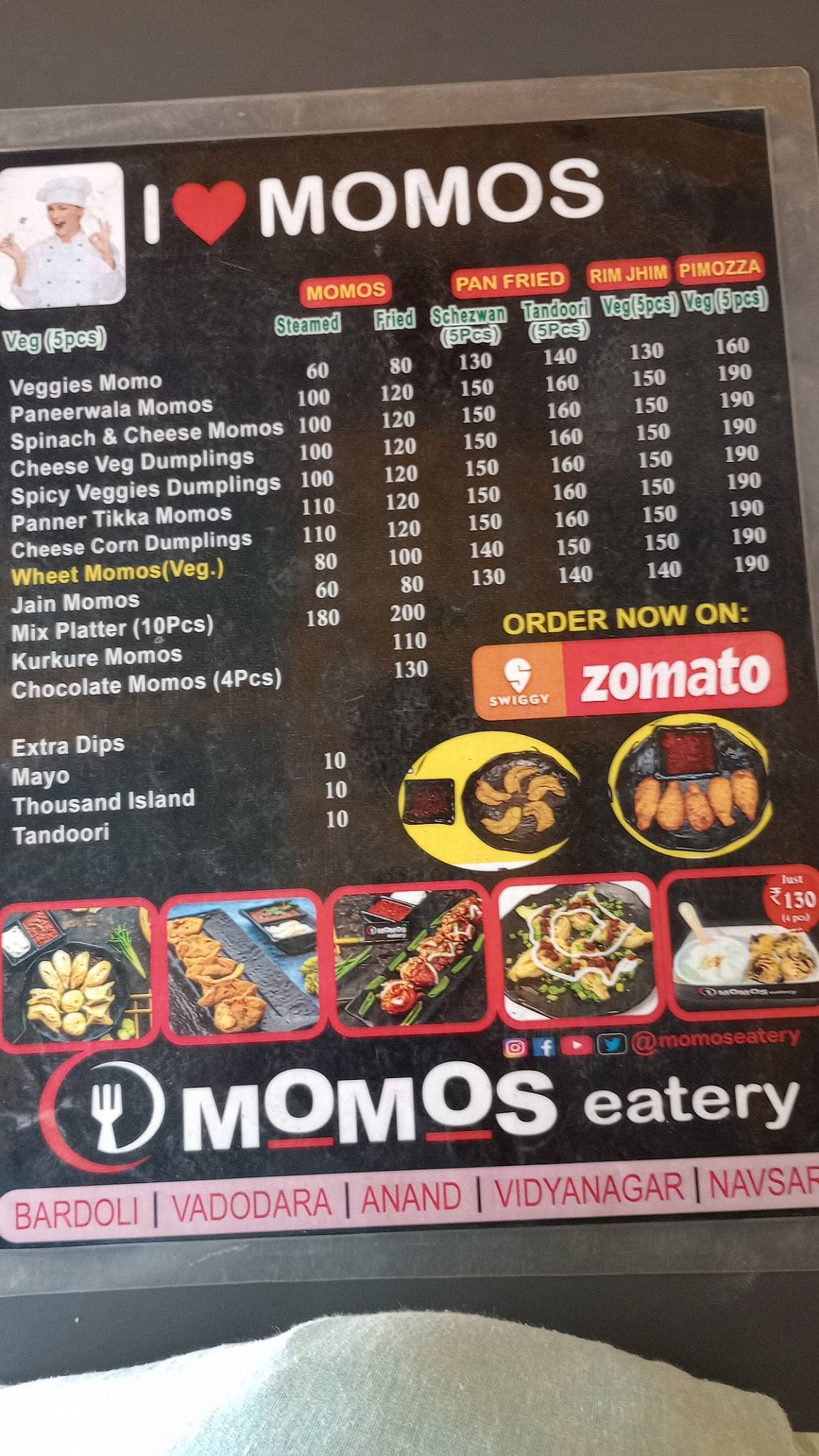 MOMOS eatery menu