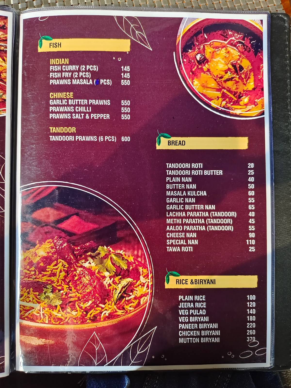 Mahi Down Town menu