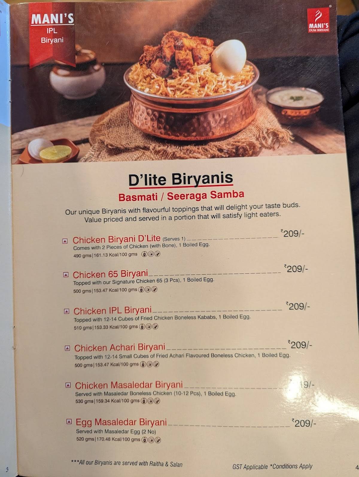 Mani's Dum Biryani - Whitefield menu