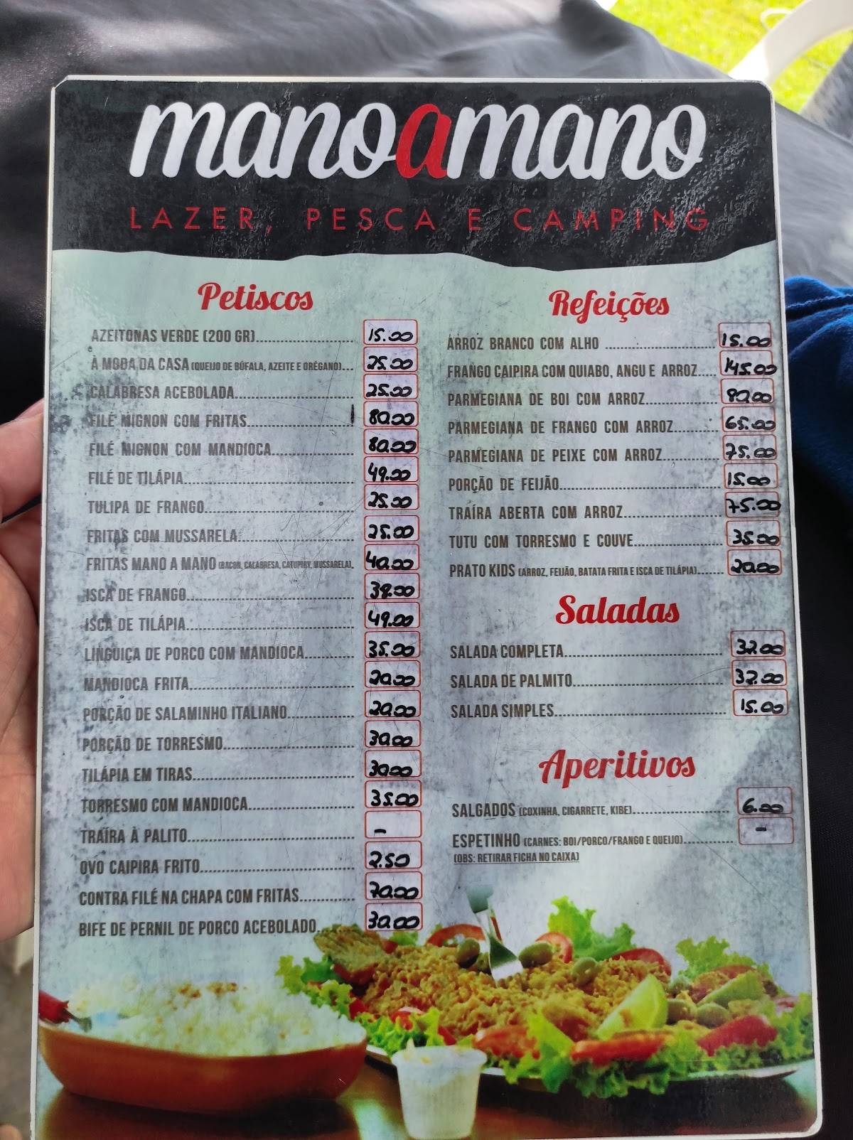 Mano a Mano Lazer cardápio