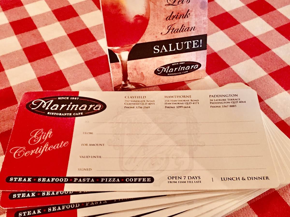 Menu at Marinara Restaurant Clayfield, Clayfield