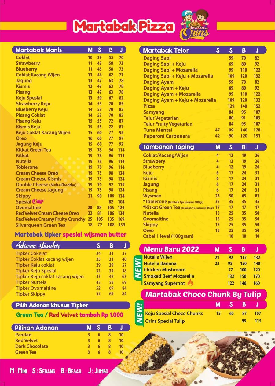 Menu at Martabak Pizza Orins restaurant, Tangerang, QJMJ+M2X