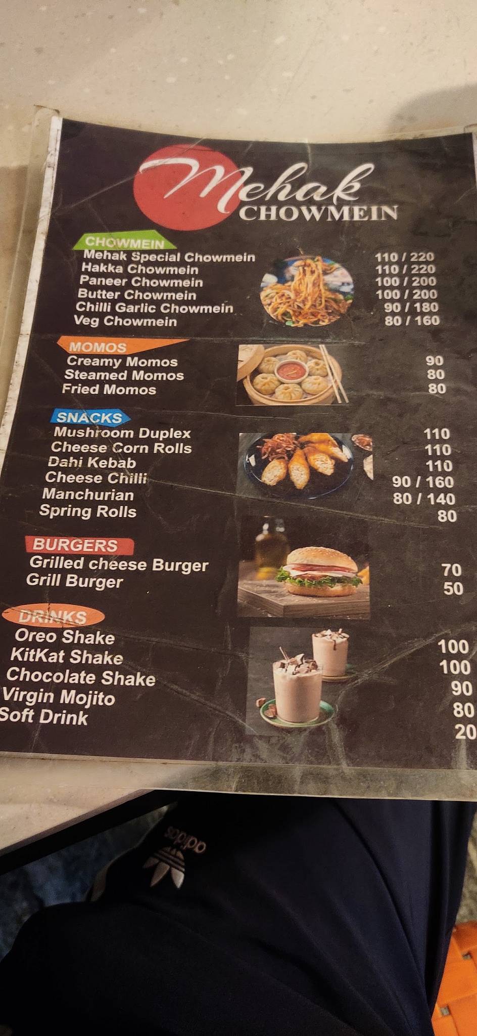 Mehak Chowmein menu