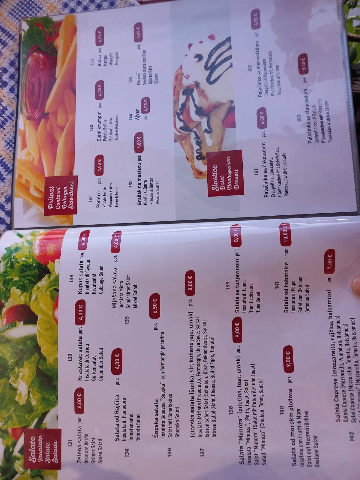 Menu di Restaurant Mimoza, Medulin 