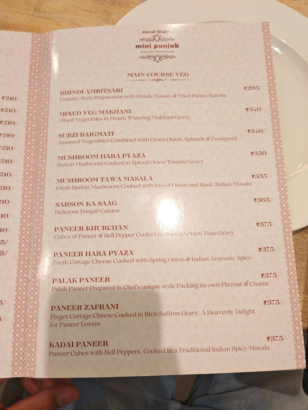 Mini Punjab Vashi menu
