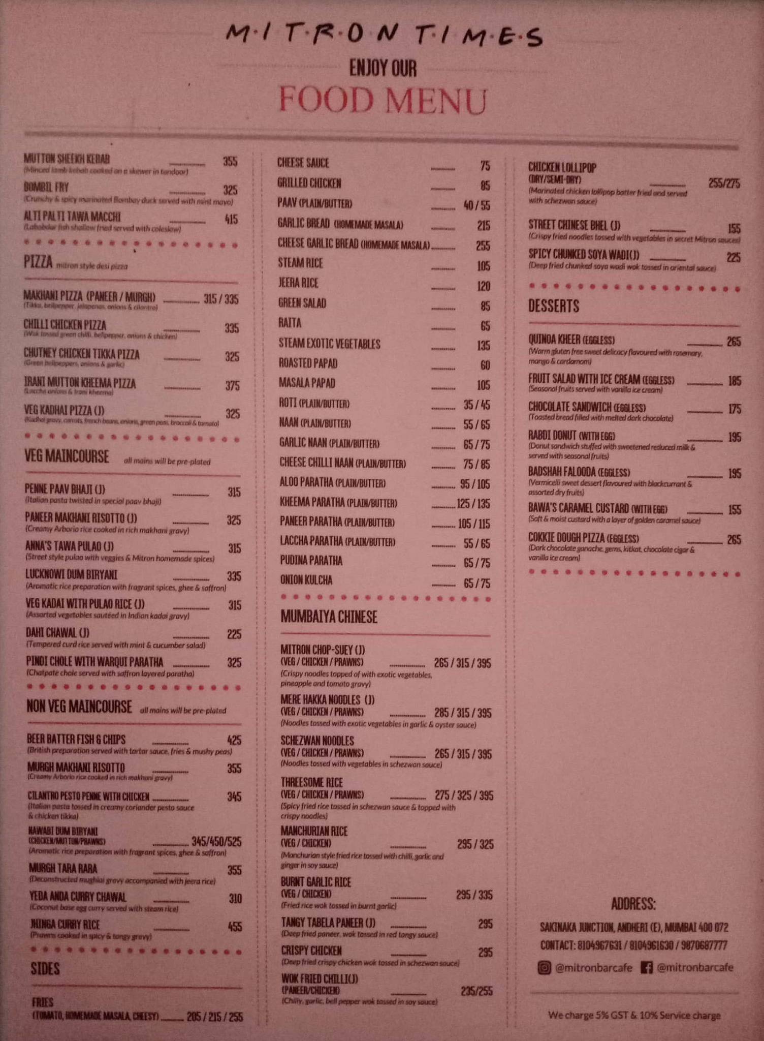 Mitron Andheri menu