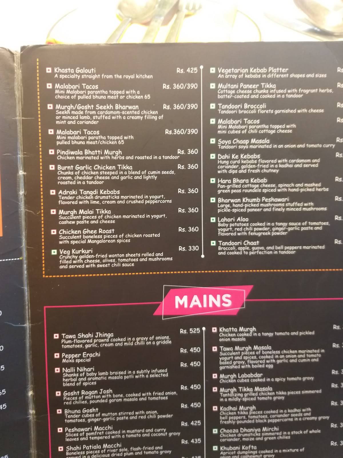 MoXa Kitchen menu