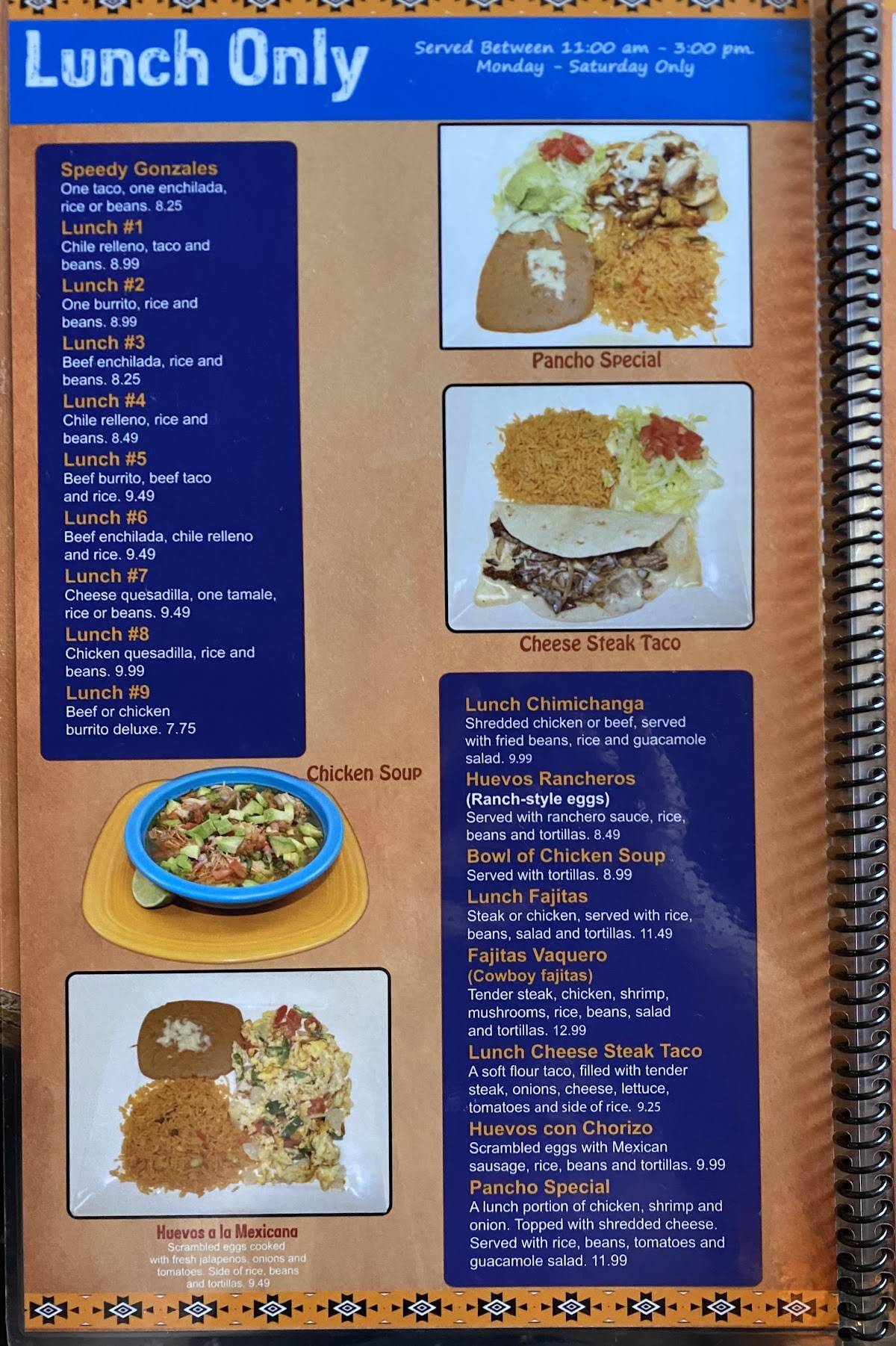Menu at Monte Alban Mexican Restaurant, Andrews