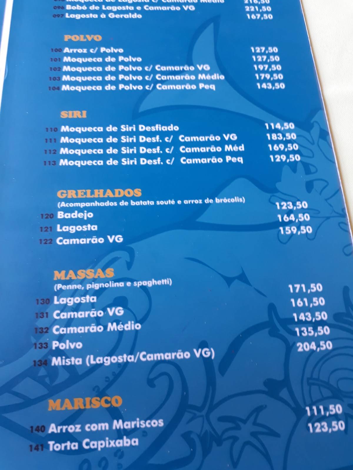 Moqueca do Geraldo cardápio