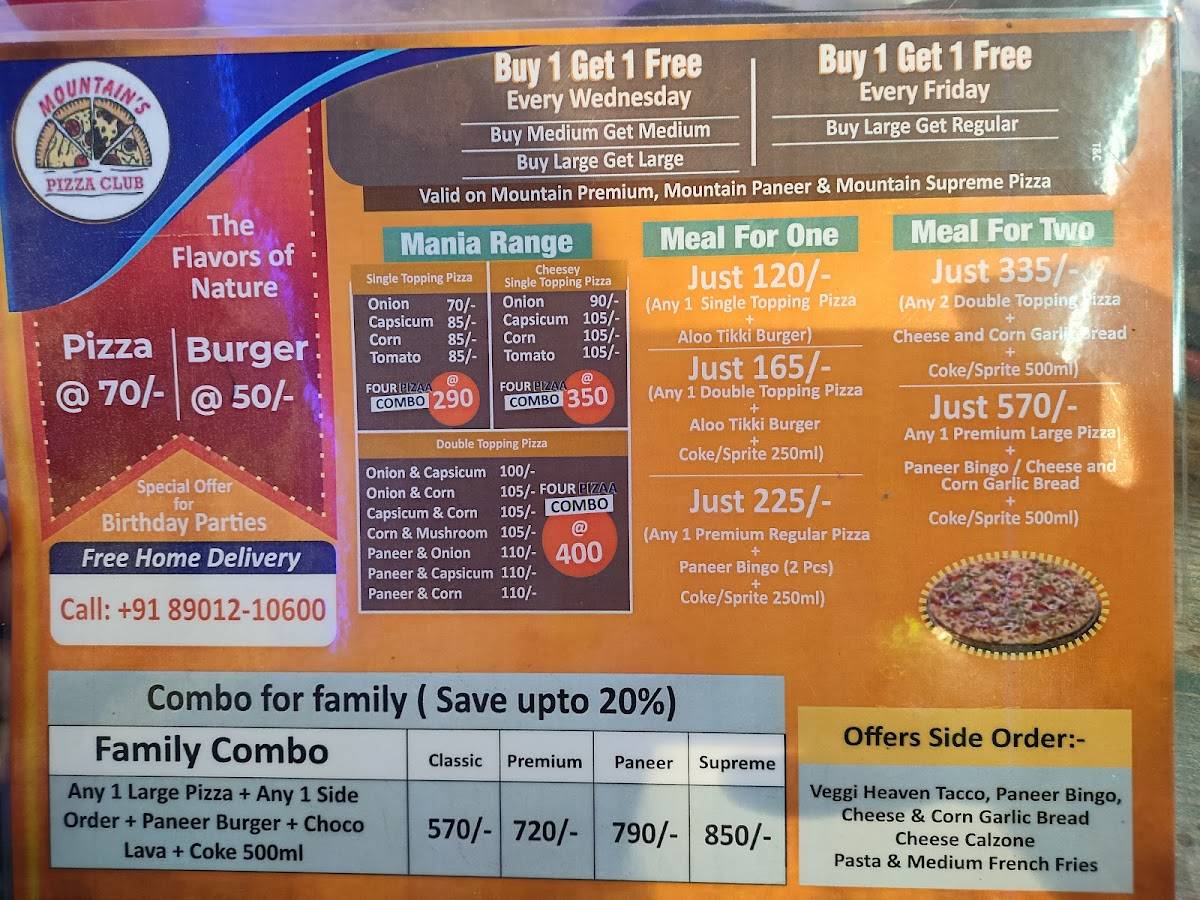 Mountain'S PIZZA Club, Sanjauli menu