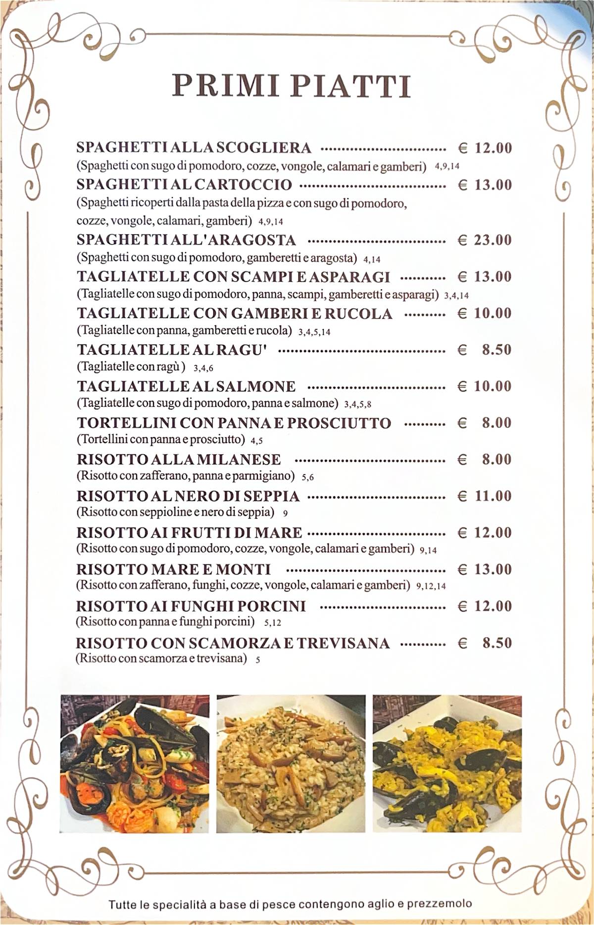 Menu di Mulin de Milan 