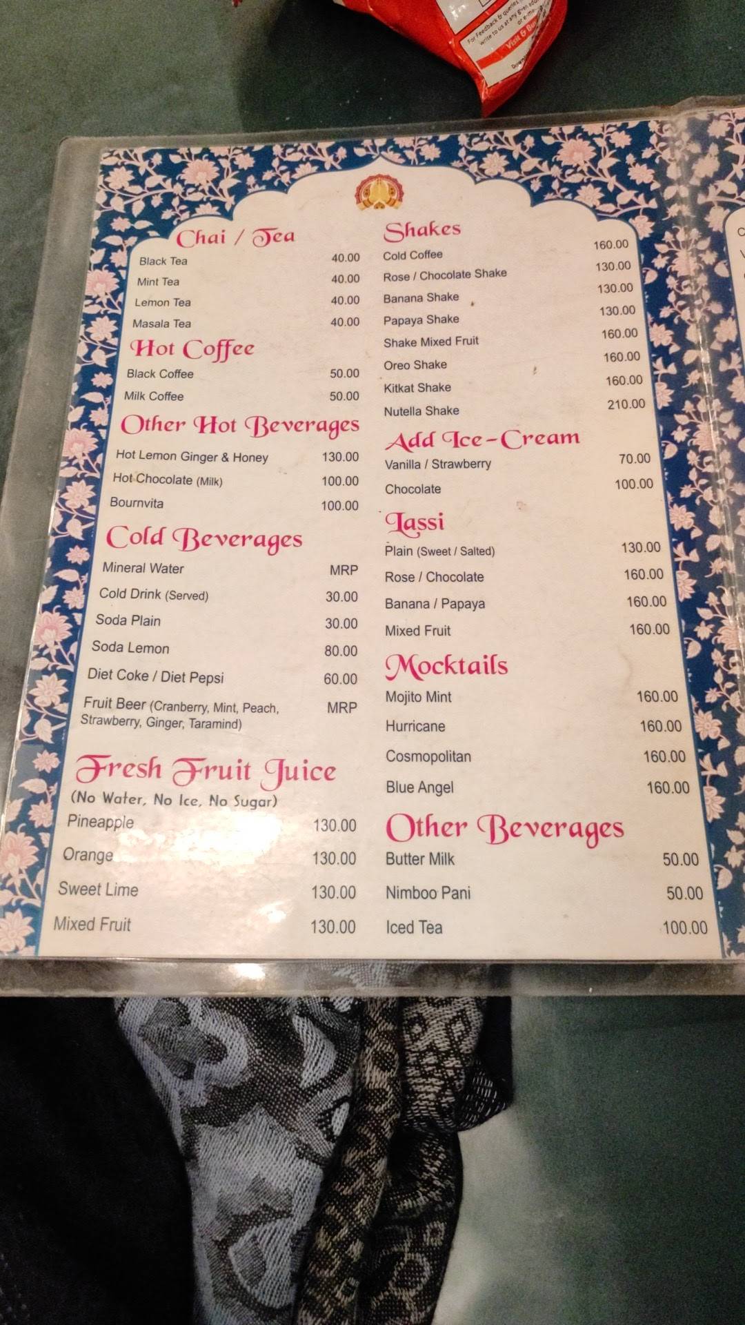 Namaste Cafe & Restaurant - Best Indian Food Restaurant in Udaipur menu