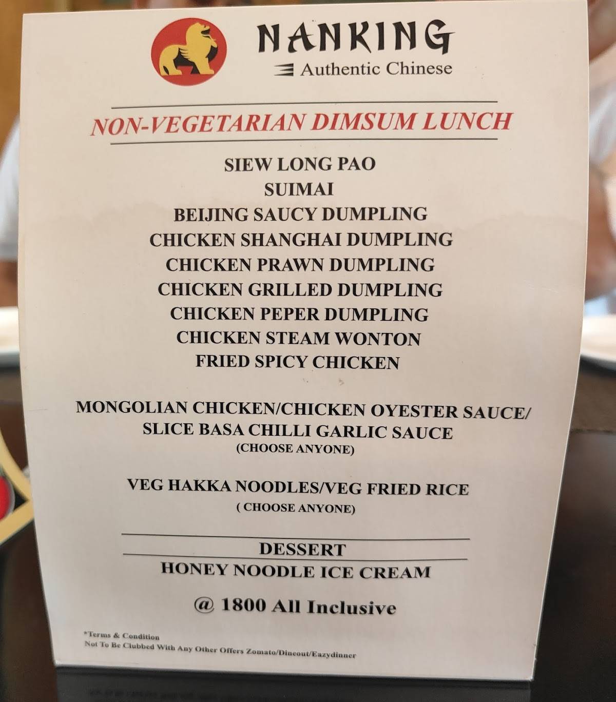 Nanking Chinese Restaurant menu