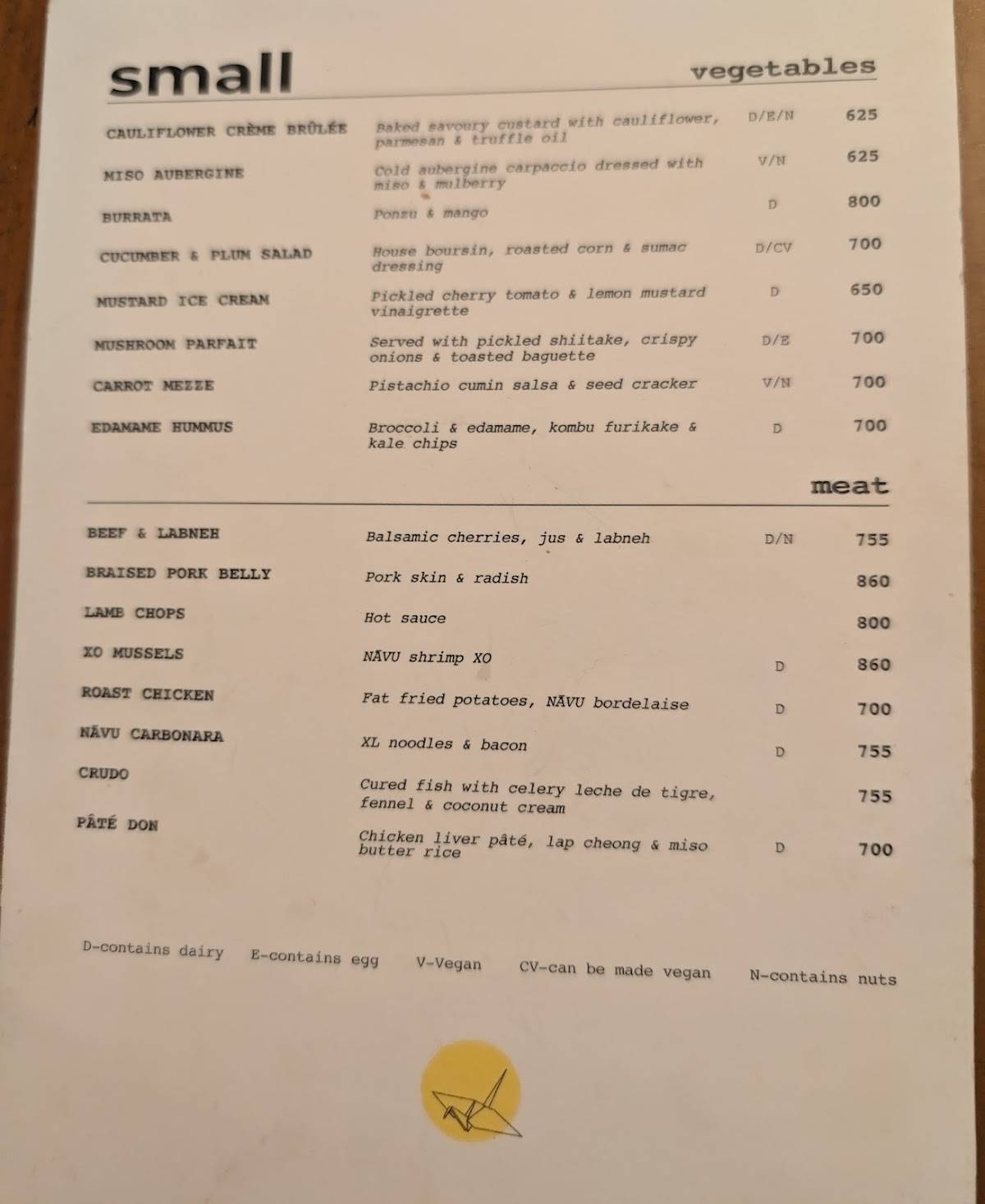 Nāvu Kitchen menu