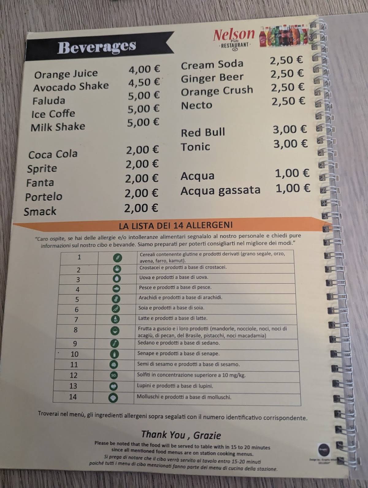 Menu di Nelson Pub & Restaurant 