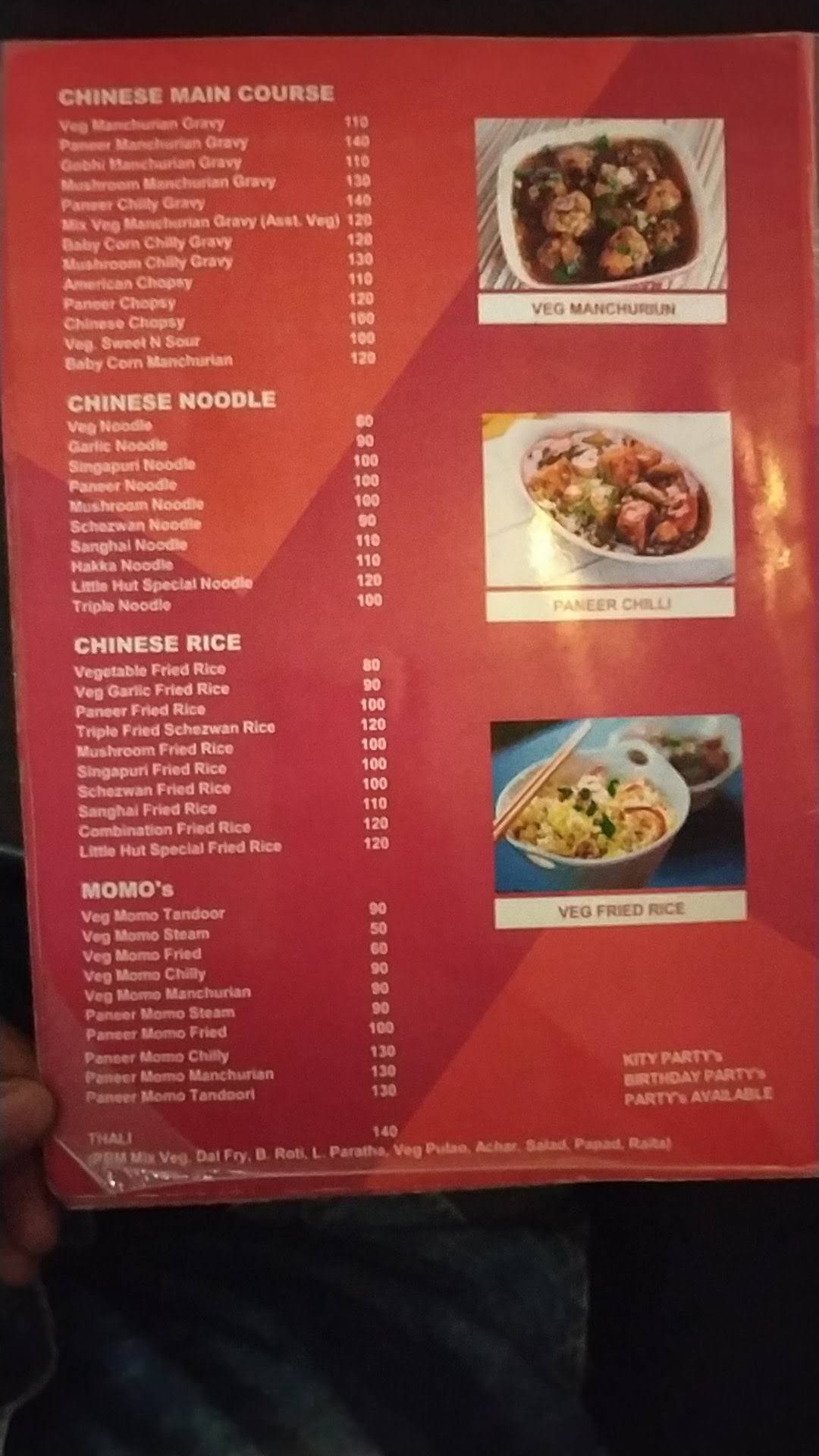 New Little Hut Restaurant menu