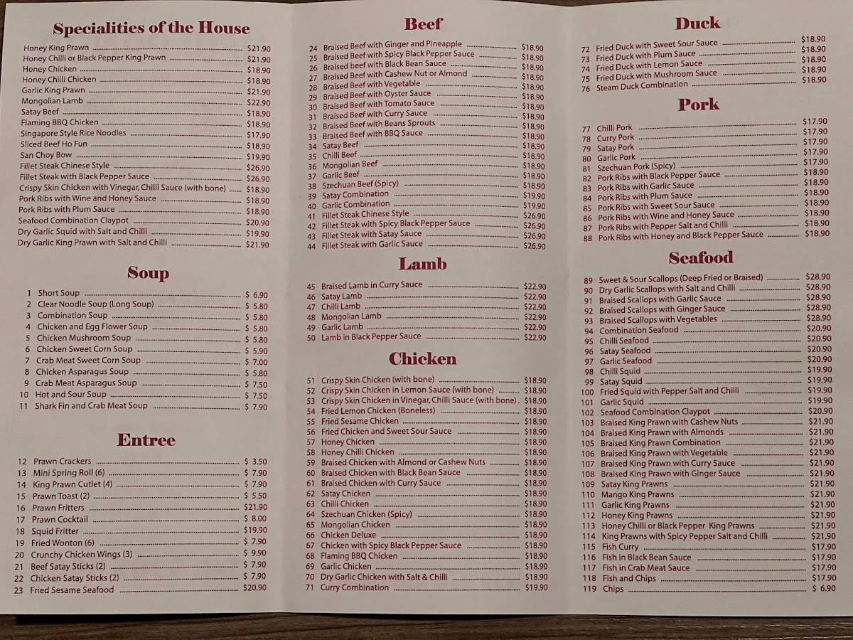 Menu at New Panda Chinese Restaurant, Mindarie