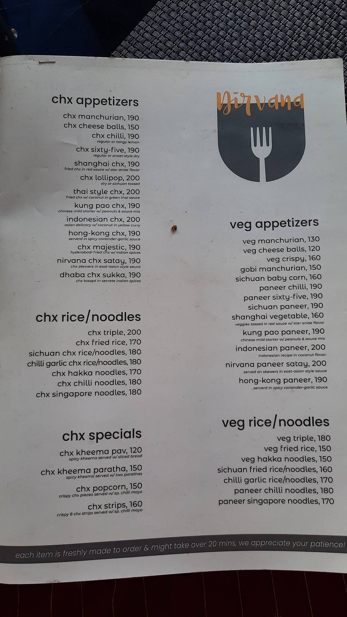 Cafe Nirvana:The Rooftop Restaurant menu
