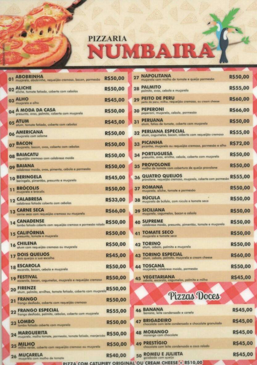 Numbaira Restaurante cardápio