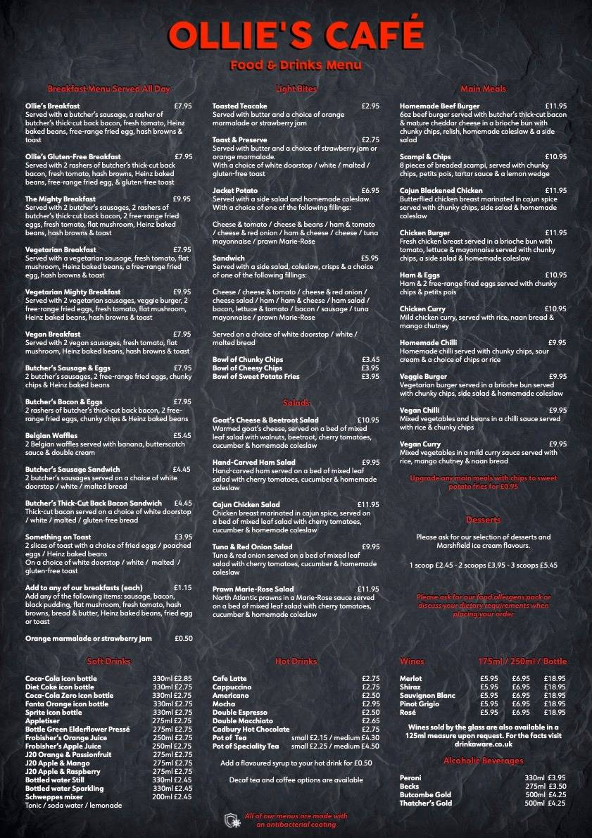 Menu at Ollie's Cafe (M5 J22), Brent Knoll