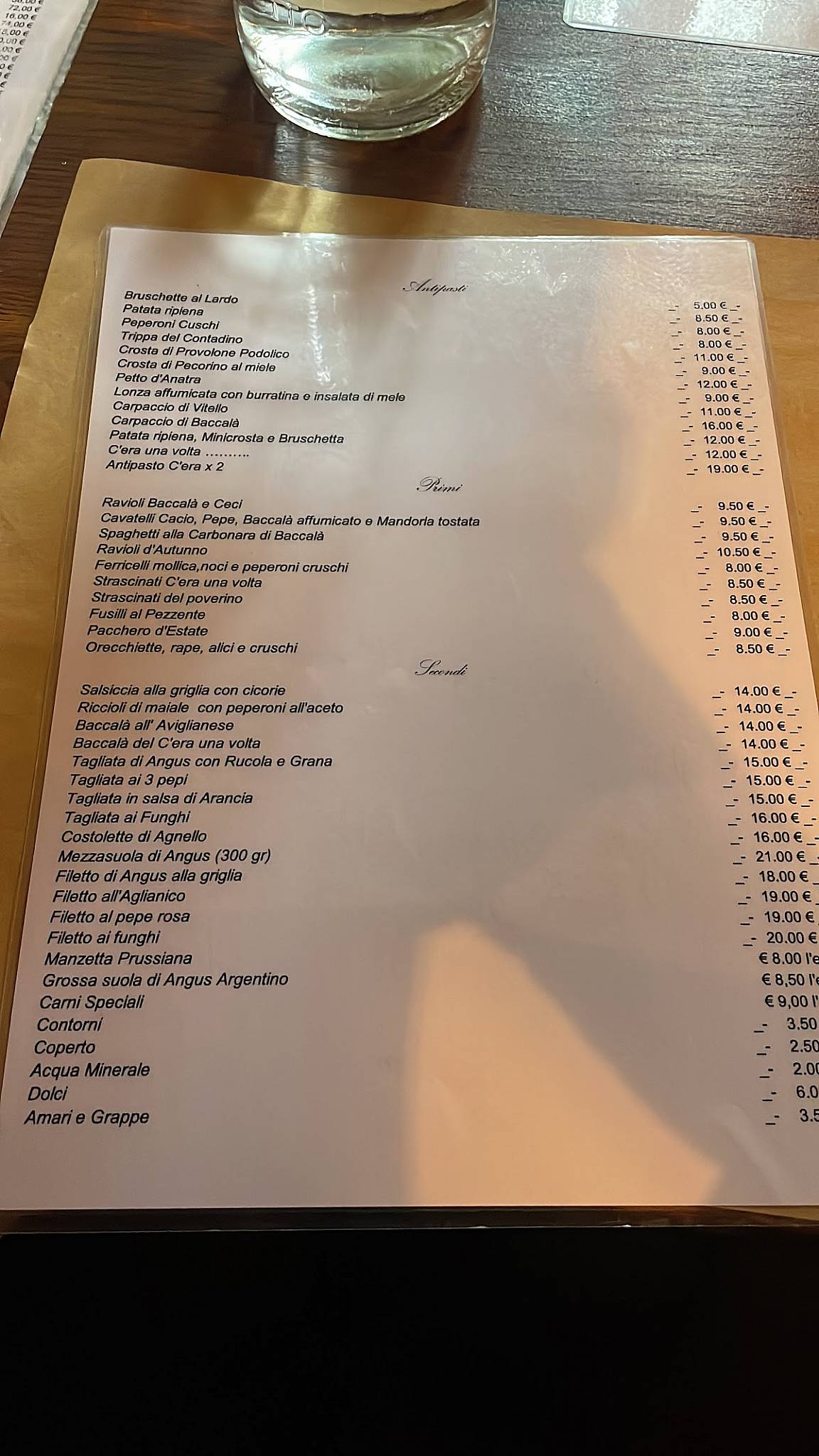 Menu di C'era Una Volta 