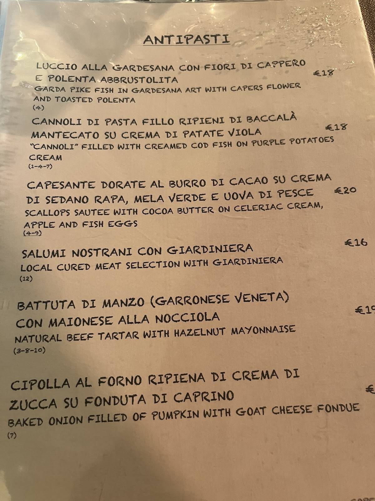 Menu di Osteria Al Torcol 