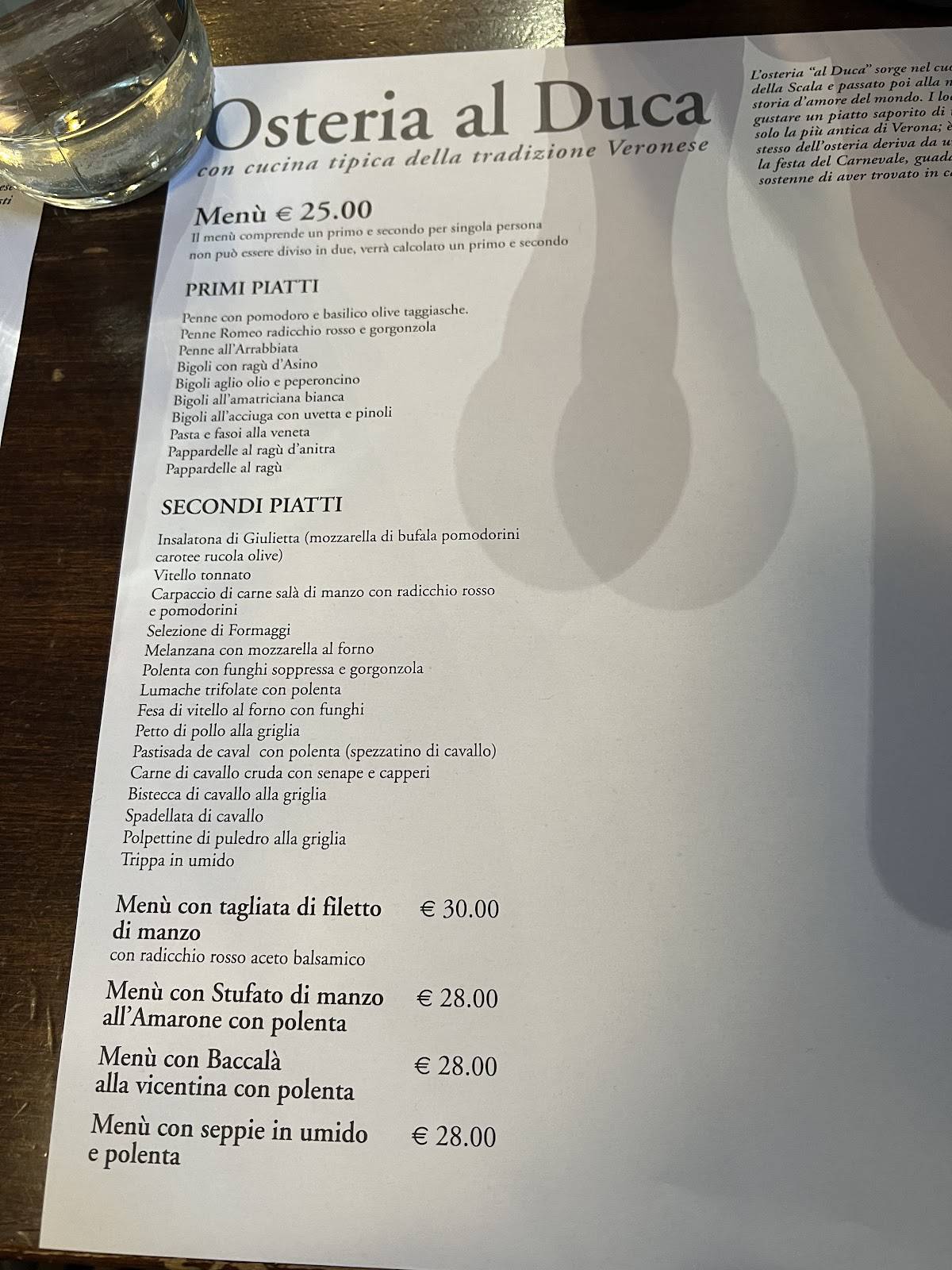Menu di Osteria al Duca