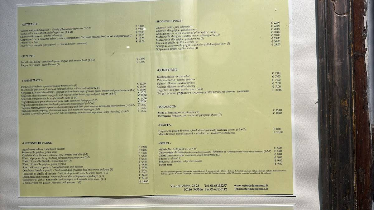 Menu di Osteria de Memmo 