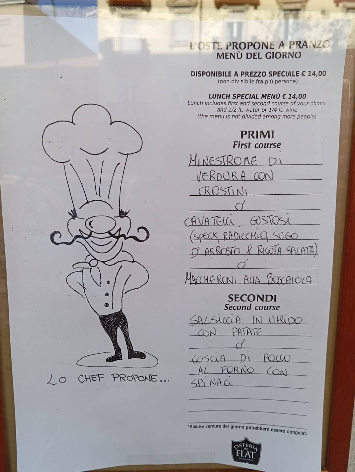 Menu di Osteria del Fiat 