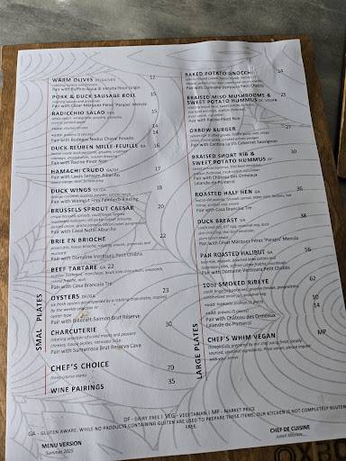 Menu de Oxbow