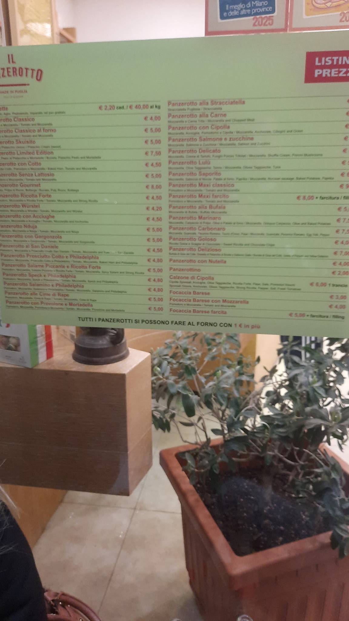 Menu di Panzerò Panzerotti Per Passione 
