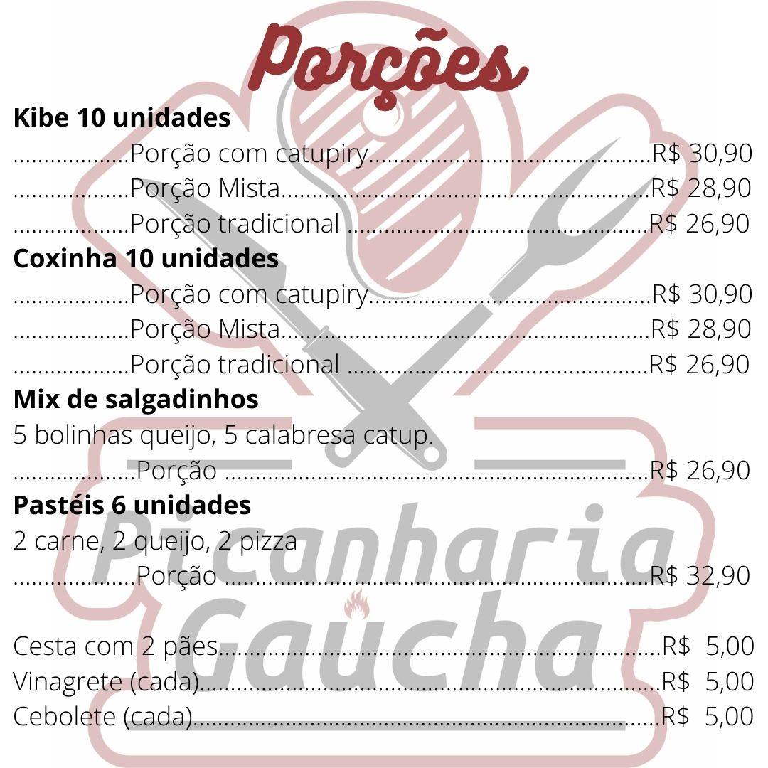 Picanharia Gaúcha cardápio
