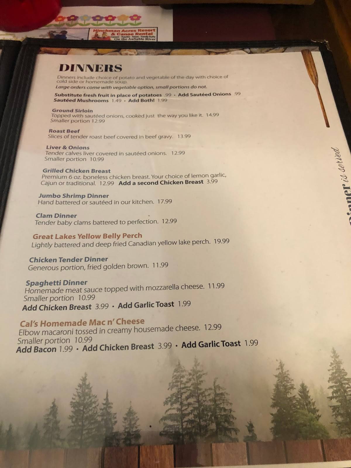 Menu at Paddle Inn Restaurant, Mio, 253 S Mount Tom Rd