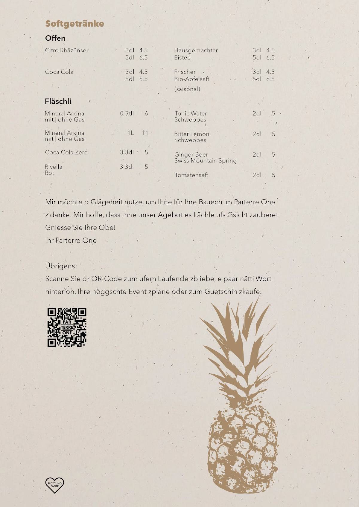 Menu di Parterre One 