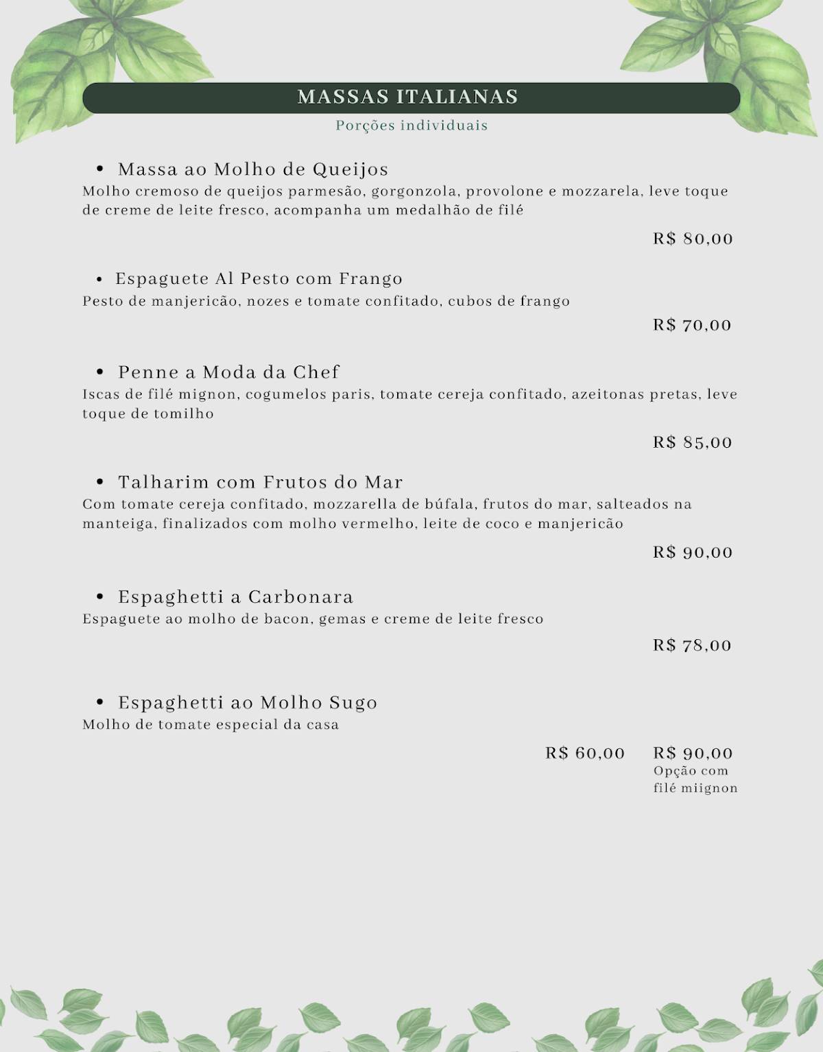 Peculiare Cucina cardápio